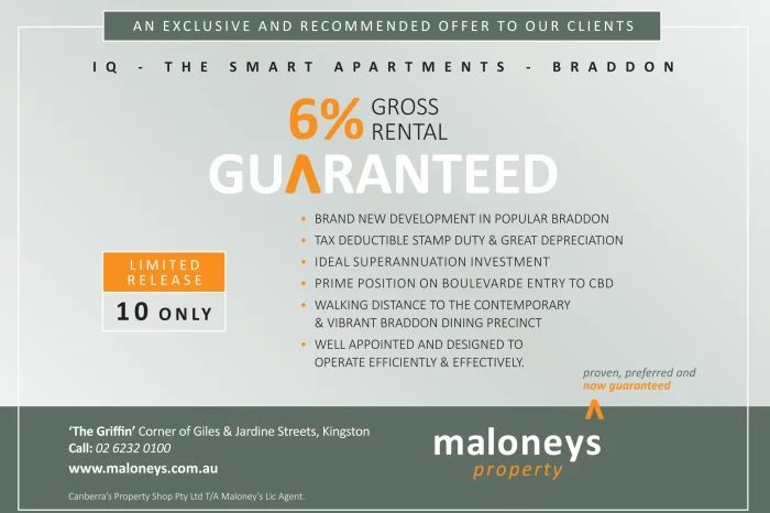 Maloneyâ€™s Property Limited Release Braddon Investment Opportunity